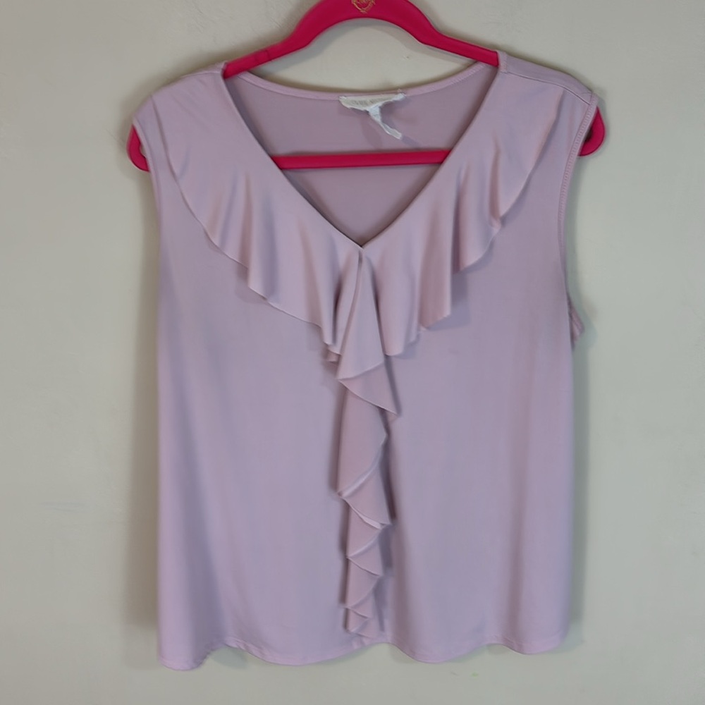 Late August Dusty Pink Ruffle V-Neck Sleeveless Top Size 1X